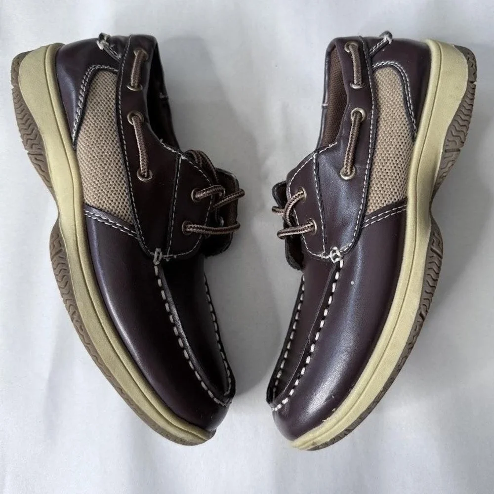 Deer Stags Jay Boat Shoes Boys kids 1.5 Brown Excellent Nautical Mesh Casual